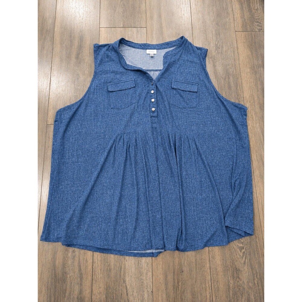 Avenue Plus Size 30 32 Blue Sleeveless Henley Blouse Tank Top Womens